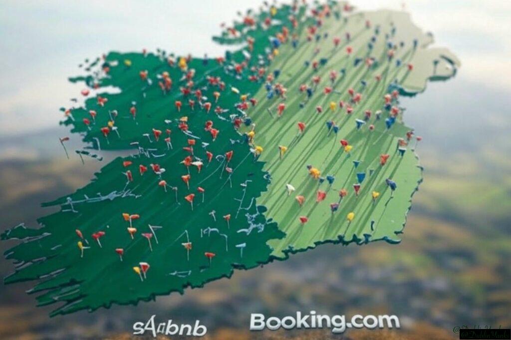 Map of Ireland with pins (illustrative) for short-term rental rules